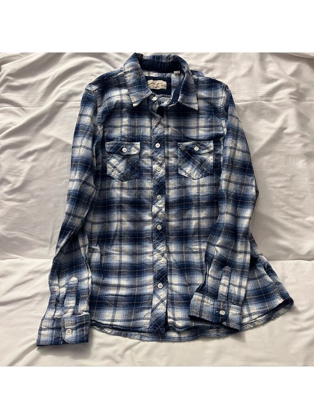 3/ $20 Weatherproof Vintage Plaid Flannel Shirt Blue & White Women's M